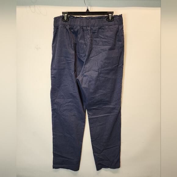 Blue Linen Pants Elasticized  Waist Pockets Pullon Pants Size L - Picture 7 of 11